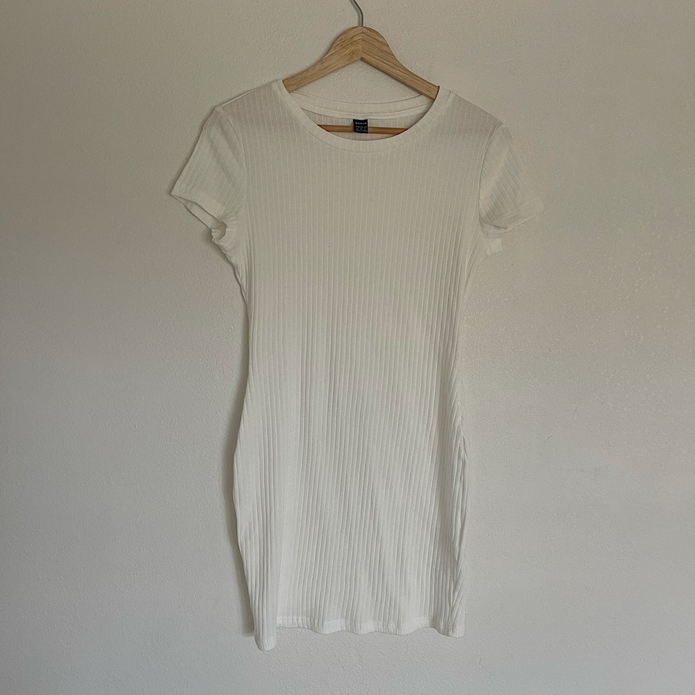 NWOT SHEIN t-shirt dress ribbed white casual short sleeve bodycon - Picture 4 of 8